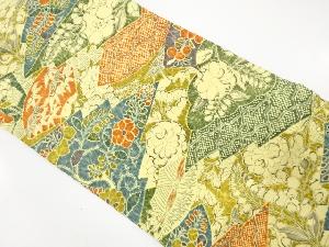 縮緬地　切りばめ風　辻ヶ花模様　名古屋帯